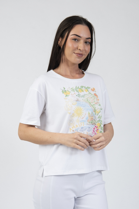 Jessica Graaf Amalfi Coast Printed T-Shirt White 31335-001