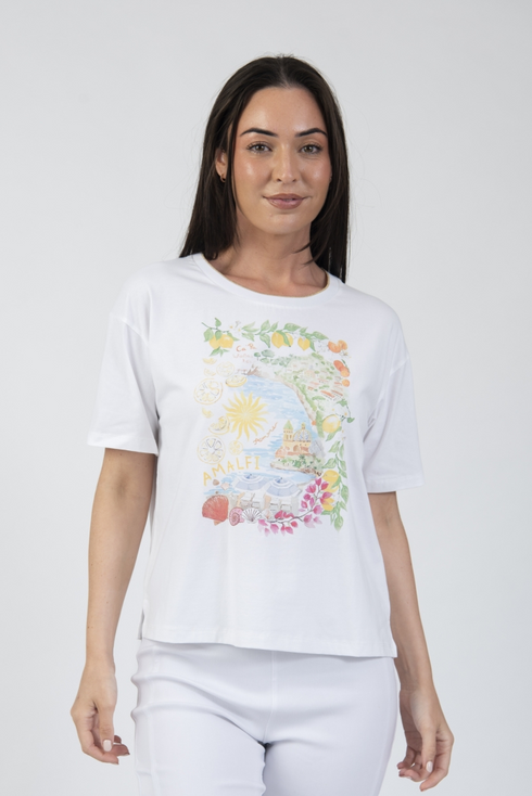 Jessica Graaf Amalfi Coast Printed T-Shirt White 31335-001