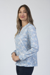 Jessica Graaf Abstract Leaf Print Notch Neck Blouse Light Blue 31343-021