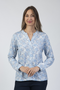 Jessica Graaf Abstract Leaf Print Notch Neck Blouse Light Blue 31343-021