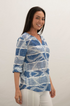 Jessica Graaf Printed Button Notch Neck Blouse Blue and White 31352-020