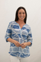 Jessica Graaf Printed Button Notch Neck Blouse Blue and White 31352-020