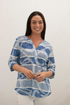 Jessica Graaf Printed Button Notch Neck Blouse Blue and White 31352-020