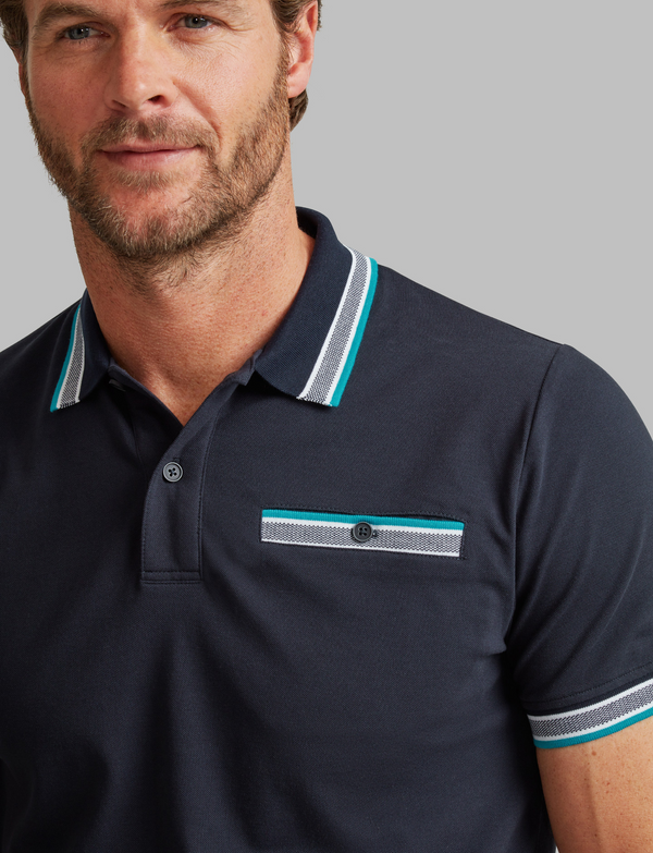 Vedoneire Men's Regular Fit Pique Polo with Stripe Rib Navy 3135
