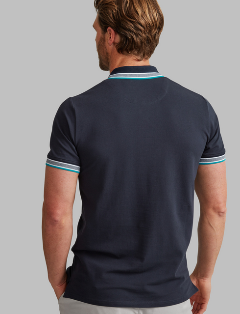 Vedoneire Men's Regular Fit Pique Polo with Stripe Rib Navy 3135