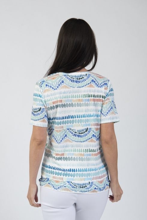 Jessica Graaf Printed Round Neck T-Shirt Mint & Blue Multi 31397-031