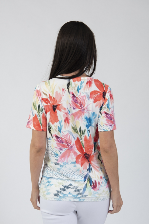Jessica Graaf Floral Printed Round Neck T-Shirt Red Multi 31400-044