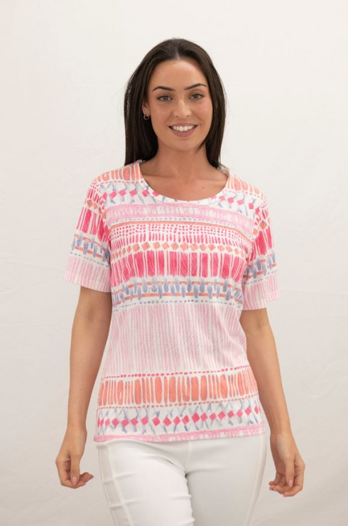 Jessica Graaf Printed Round Neck T-Shirt Pink Multi 31407-010