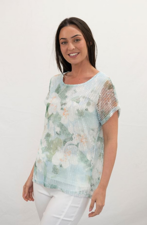 Jessica Graaf Layered Lace Floral T-Shirt Mint Short Sleeve 31441-031