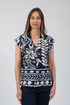 Jessica Graaf Printed Short Sleeve Top Navy & Beige 31514-003