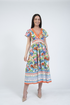 Jessica Graaf Summer Printed V-Neck Dress Orange & Blue Multi 31621-043
