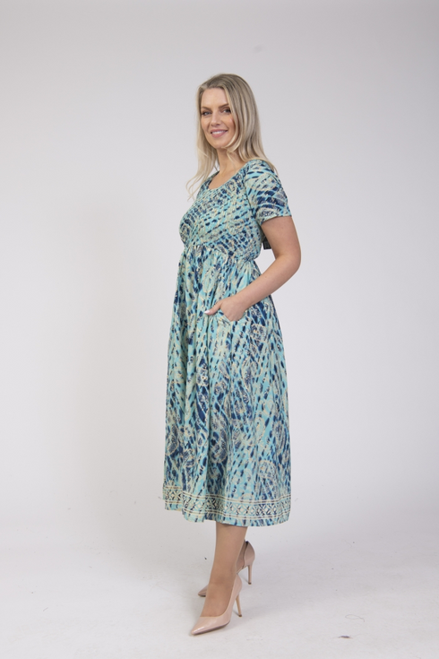Jessica Graaf Womens Printed Round Neck Summer Dress with Sleeves & Pockets 31639-022