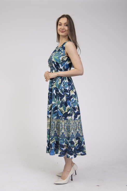 Jessica Graaf Womens Blue Printed Sleeveless Summer Dress with Neckline Tie 31640-020