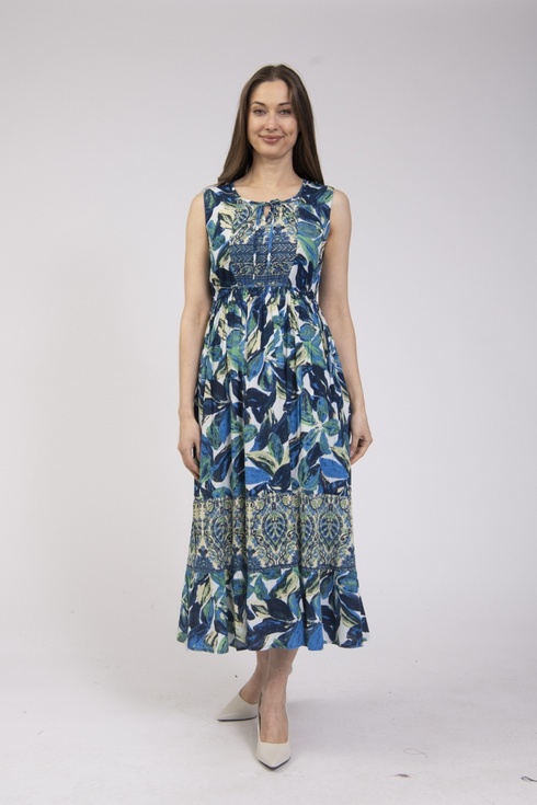 Jessica Graaf Womens Blue Printed Sleeveless Summer Dress with Neckline Tie 31640-020