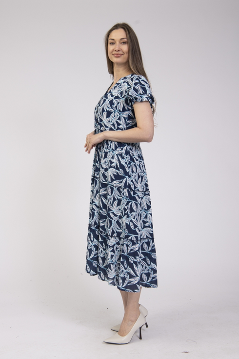 Jessica Graaf Womens Printed Button-Up V-Neck Dress with Waist Tie 31641-033