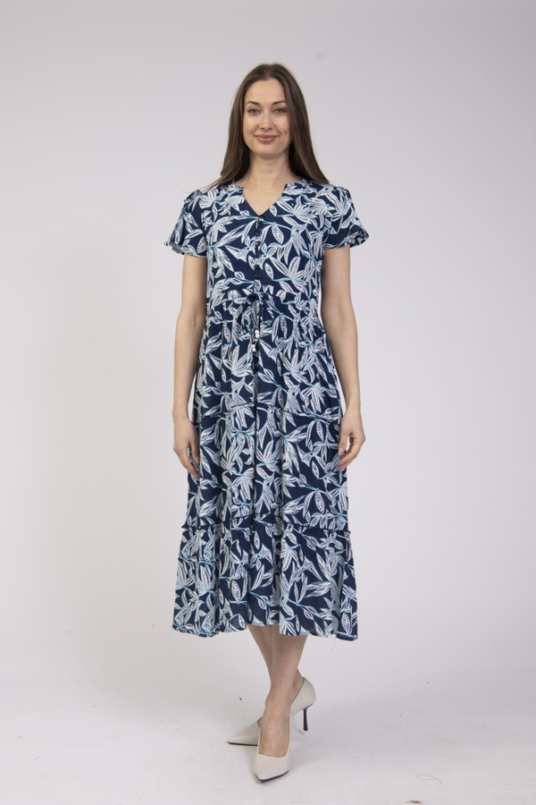 Jessica Graaf Womens Printed Button-Up V-Neck Dress with Waist Tie 31641-033