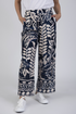 Jessica Graaf Womens Navy Printed Wide Leg Trousers with Side Pockets 31965-003