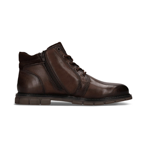 Bugatti Laced Leather Zip Ankle Boot 321AYG303200 - Dark Brown