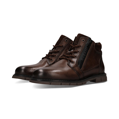 Bugatti Laced Leather Zip Ankle Boot 321AYG303200 - Dark Brown