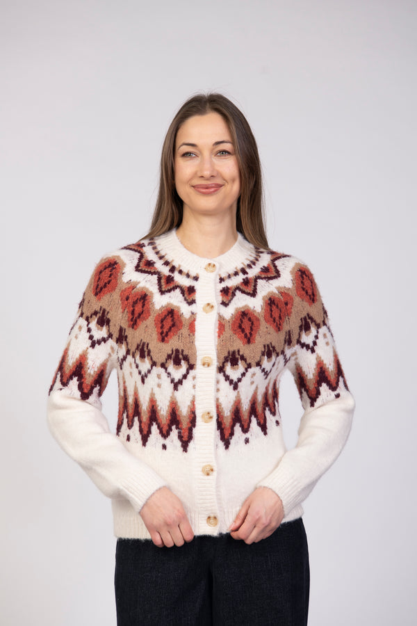 Jessica Graaf Fair Isle Patterned Knit Cardigan 32225-054 - Cream