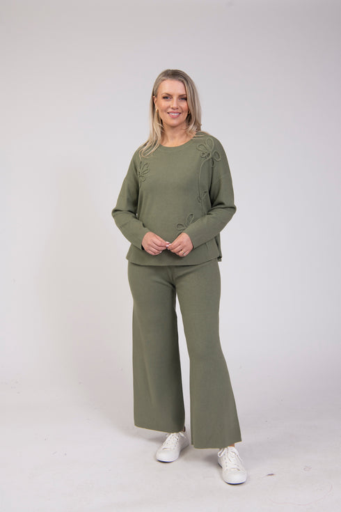 Jessica Graaf Floral Embroidered Knit Jumper 32378-037 - Khaki