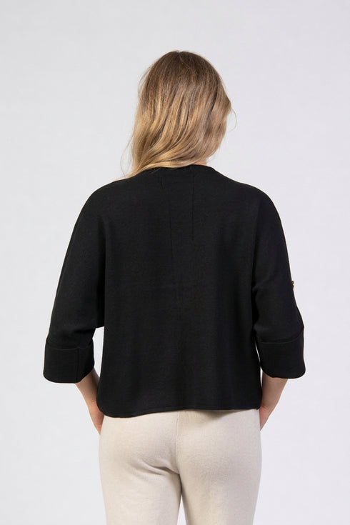 Jessica Graaf Button Detail Three-Quarter Sleeve Knit Jumper 32455-004 - Black