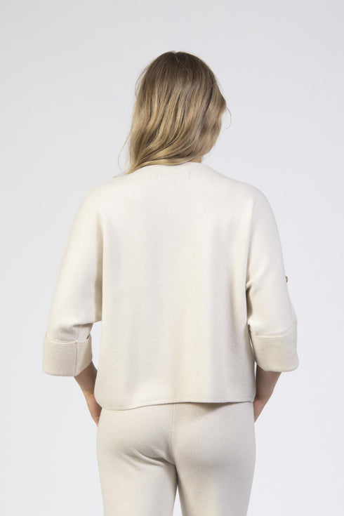 Jessica Graaf Button Detail Three-Quarter Sleeve Knit Jumper 32455-054 - Cream