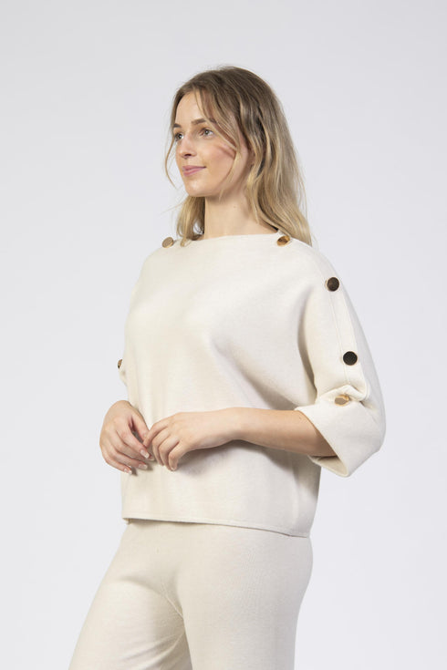 Jessica Graaf Button Detail Three-Quarter Sleeve Knit Jumper 32455-054 - Cream