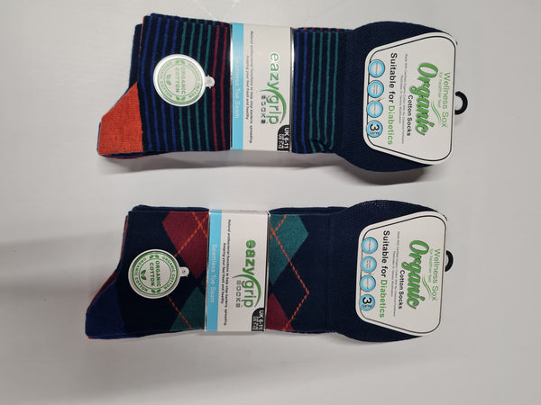 Wellness Sox 3-Pack Assorted Organic Cotton Socks 3246 - Diabetic Friendly, Antibacterial