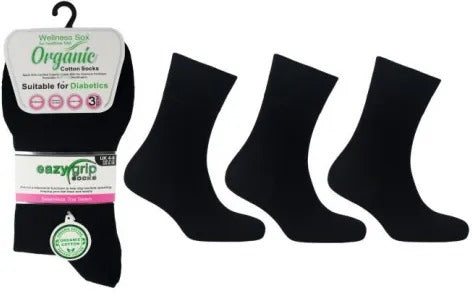 Organic Ladies Diabetic Non-Elastic Socks – 3 Pair Pack Yoho (3248, Black)
