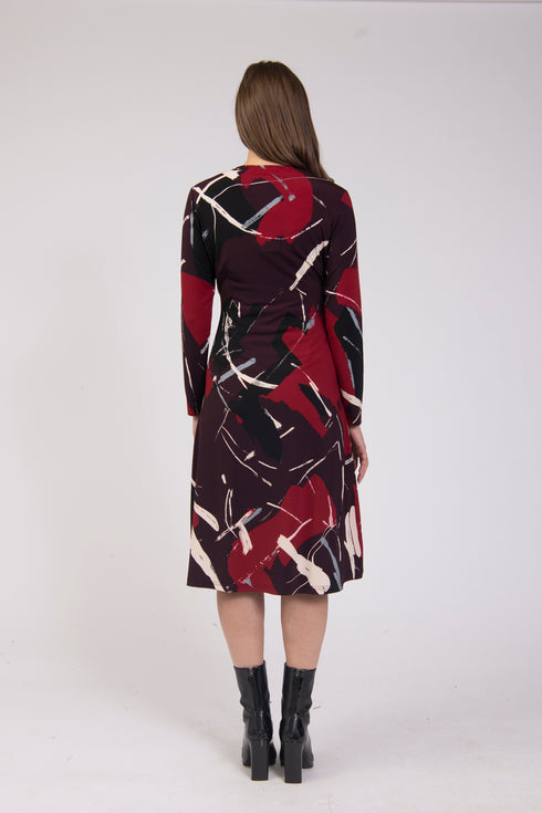 Jessica Graaf Abstract Print Buckle Detail Wrap Dress 32986-077 - Merlot Red