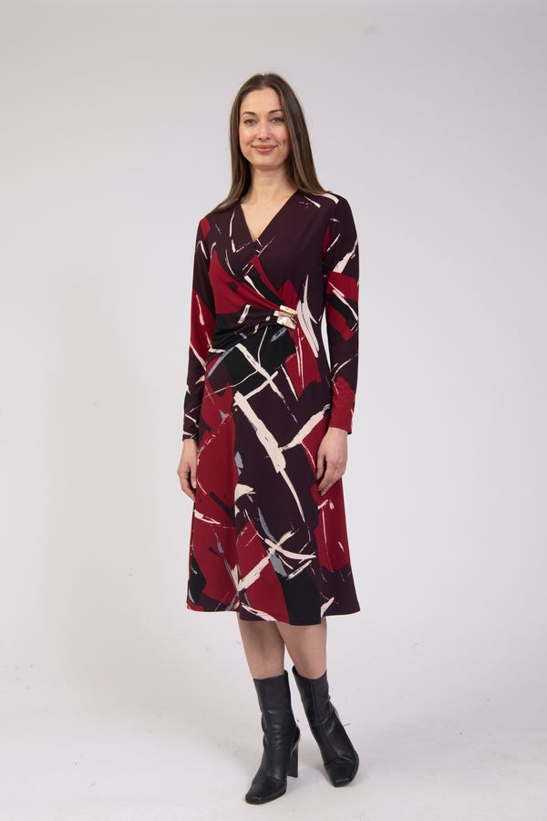 Jessica Graaf Abstract Print Buckle Detail Wrap Dress 32986-077 - Merlot Red