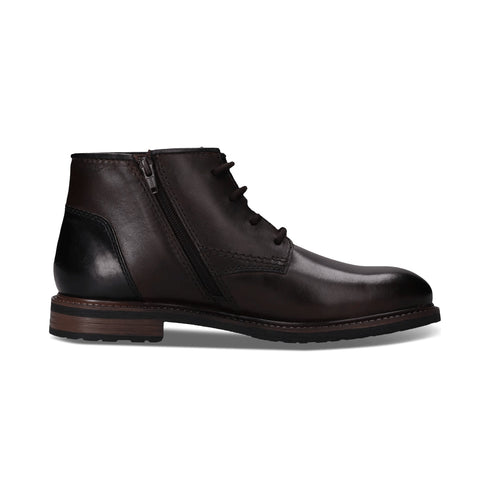 Bugatti Laced Leather Zip Boot 331-AYR31 - Dark Brown
