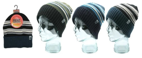 Heat Machine Fleece Lined Stripe Beanie – Thermal Knit Hat for All-Day Warmth 3354