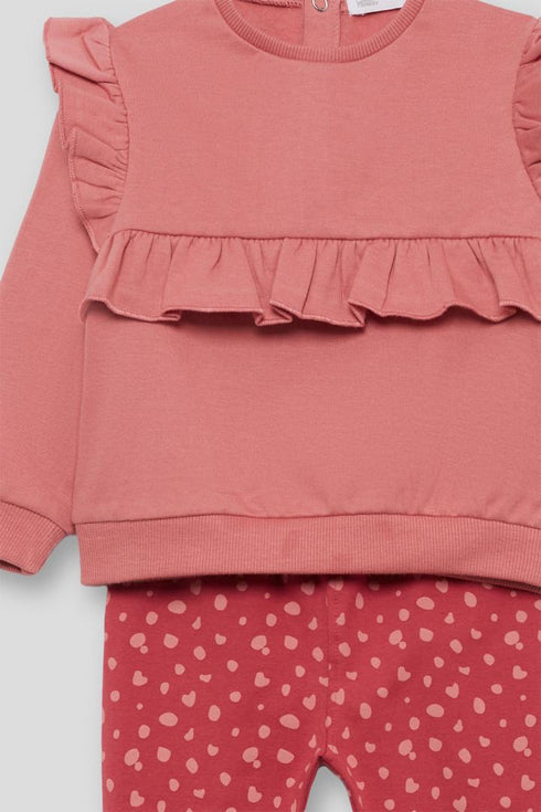 Street Monkey Girls' 2-Piece Outfit - Pink Ruffle Top & Dark Pink Leggings 353043