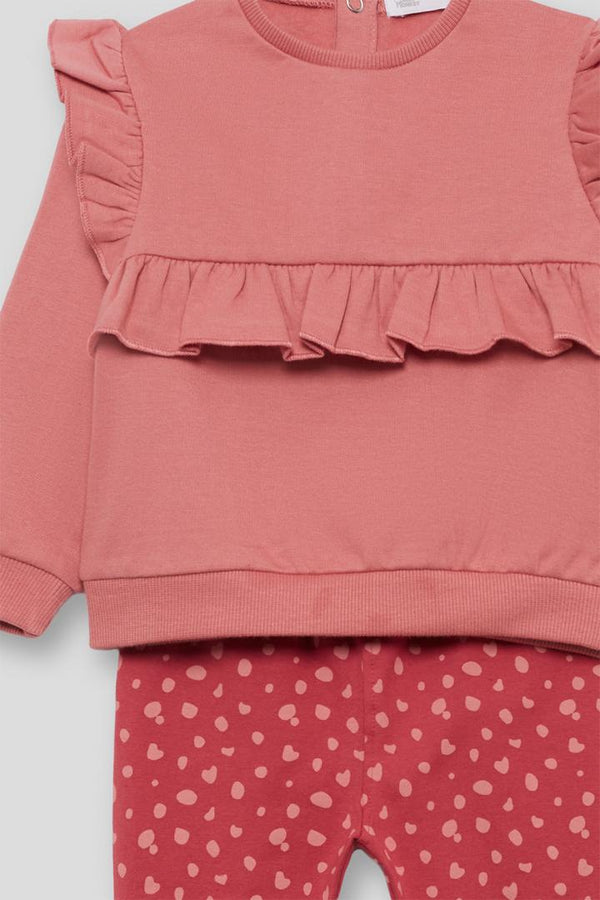 Street Monkey Girls' 2-Piece Outfit - Pink Ruffle Top & Dark Pink Leggings 353043