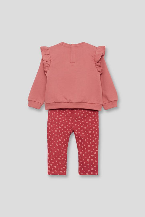 Street Monkey Girls' 2-Piece Outfit - Pink Ruffle Top & Dark Pink Leggings 353043