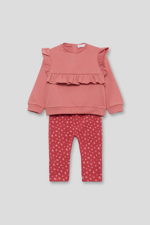 Street Monkey Girls' 2-Piece Outfit - Pink Ruffle Top & Dark Pink Leggings 353043