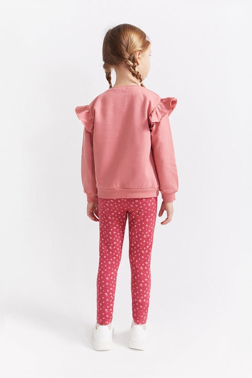 Street Monkey Girls' 2-Piece Outfit - Pink Ruffle Top & Dark Pink Leggings 353043