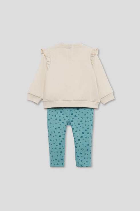Street Monkey Girls' 2-Piece Outfit - Cream Koala Top & Light Green Leggings 353050
