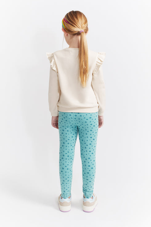 Street Monkey Girls' 2-Piece Outfit - Cream Koala Top & Light Green Leggings 353050