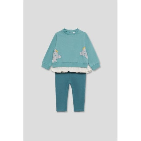 Street Monkey Girls' 2-Piece Outfit - Green Koala Top & Dark Green Leggings 353052