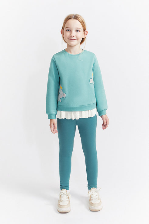 Street Monkey Girls' 2-Piece Outfit - Green Koala Top & Dark Green Leggings 353052