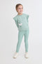 Street Monkey | Girls Ruffle-Shoulder Sweatshirt and Heart-Print Leggings Set 363050 - Green