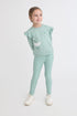 Street Monkey | Girls Ruffle-Shoulder Sweatshirt and Heart-Print Leggings Set 363050 - Green