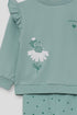 Street Monkey | Girls Ruffle-Shoulder Sweatshirt and Heart-Print Leggings Set 363050 - Green
