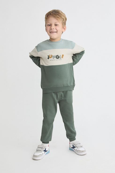 Street Monkey | Boys Colour-Block Graphic Sweatshirt and Trousers Set 364016 - Green