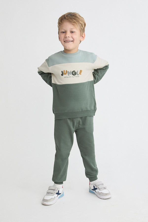 Street Monkey | Boys Colour-Block Graphic Sweatshirt and Trousers Set 364016 - Green