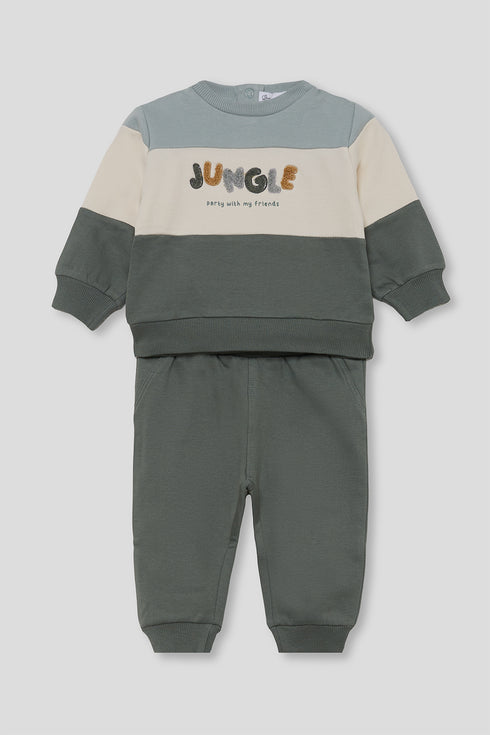 Street Monkey | Boys Colour-Block Graphic Sweatshirt and Trousers Set 364016 - Green