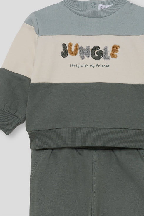 Street Monkey | Boys Colour-Block Graphic Sweatshirt and Trousers Set 364016 - Green